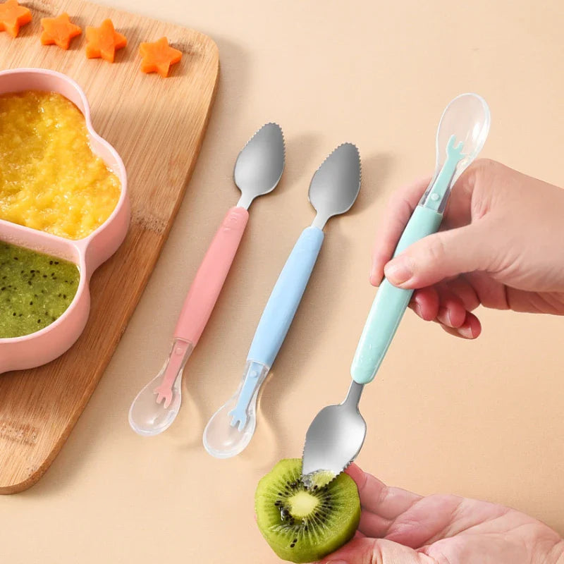 Dual-Head Baby Feeding Spoon - Silicone & Stainless Steel