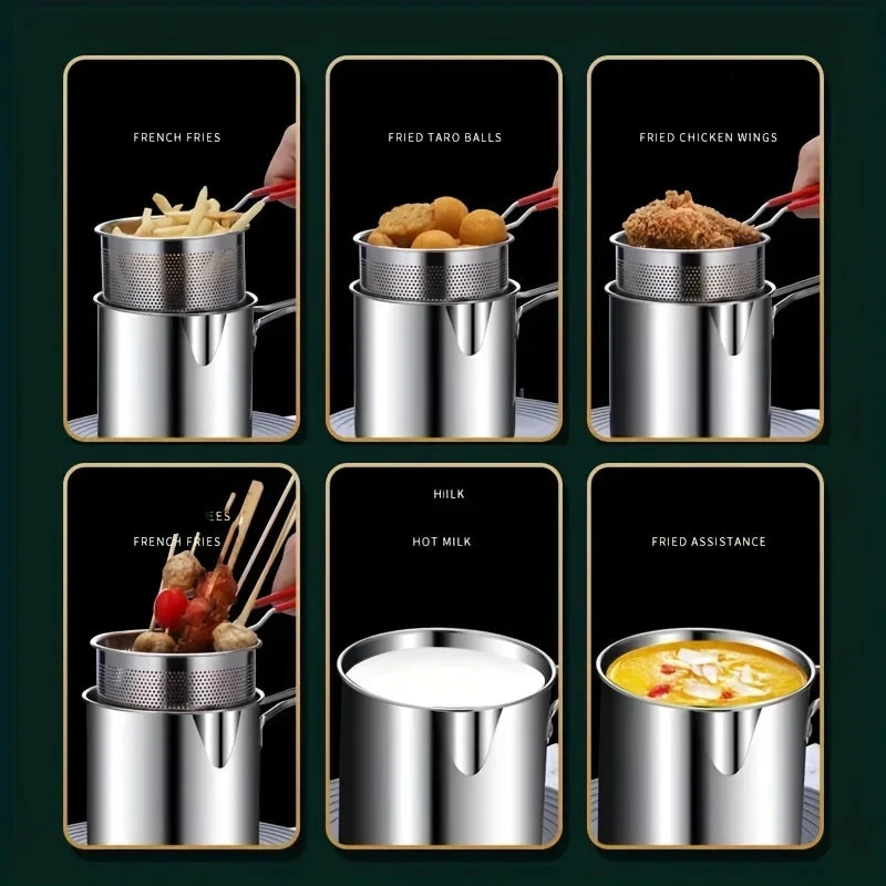 Stainless Steel Deep Fryer With Frying Basket Multifunctional Small Pot Kitchen Specific Frying Chicken And Other Cooking Tools