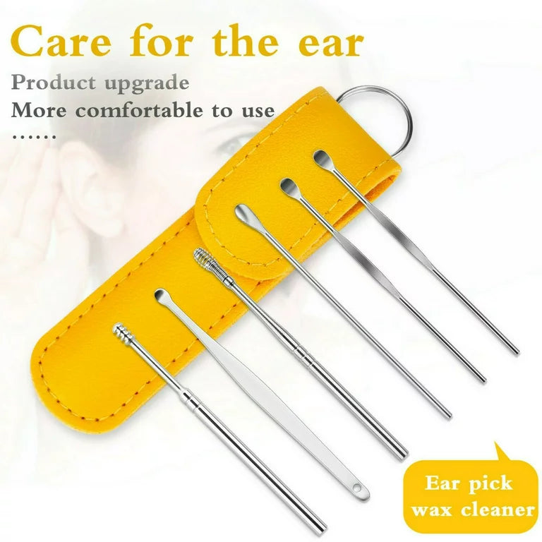 6 PCS Ear Pick Cleaning Set with Storage Bag Spiral Tool Spoon Ear Wax Remover Cleaner - Trend Oye