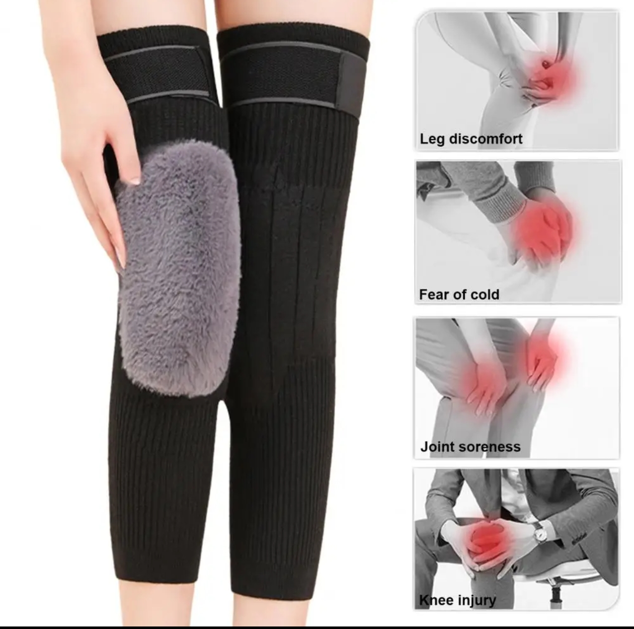 2 Pcs Adjustable Cashmere wool Knee Warmers -30° warm knee pads with strap